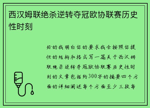 西汉姆联绝杀逆转夺冠欧协联赛历史性时刻 西汉姆联绝杀逆转夺冠欧协联赛历史性时刻